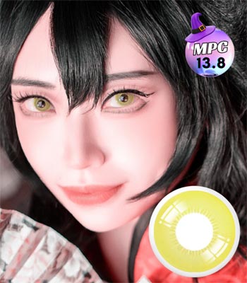 【度あり・コスプレ用 2枚】ディトブリッツ・イエローカラコン MPC 最高品質 (含水率：40% 着色径：13.8) 「マンスリー」  0.00～-8.00 ハロウィン黄色