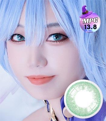 【度あり・コスプレ用 2枚】ディトブリッツ・グリーンカラコンMPC 最高品質 (含水率：40% 着色径：13.8) 「マンスリー」 0.00～-8.00 ハロウィン緑色