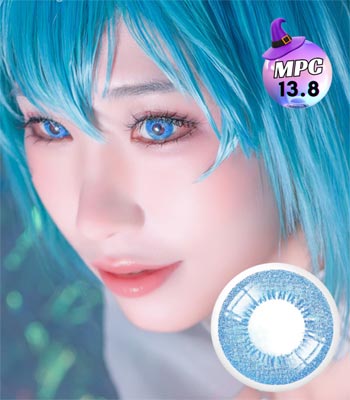 【度あり・コスプレ用 2枚】ディトブリッツ・ブルーカラコンMPC 最高品質 (含水率：40% 着色径：13.8) 「マンスリー」 0.00～-8.00 ハロウィン青色