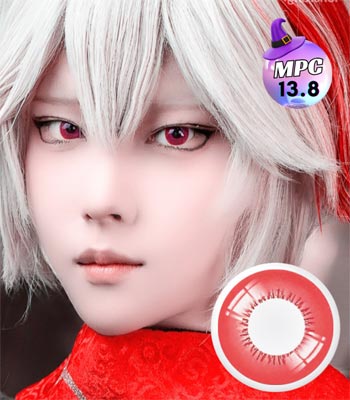 【度あり・コスプレ用 2枚】ディトブリッツ・レッドカラコンMPC 最高品質 (含水率：40% 着色径：13.8) 「マンスリー」 0.00～-8.00 ハロウィン赤色